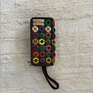 Colorful Button coconut wood croquet wristlet brown from Dominican Republic